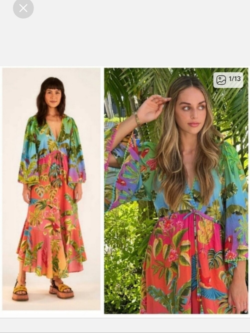 Farm Rio Ombre Forest Ruffle Tunic Maxidress. - Picture 1 of 5
